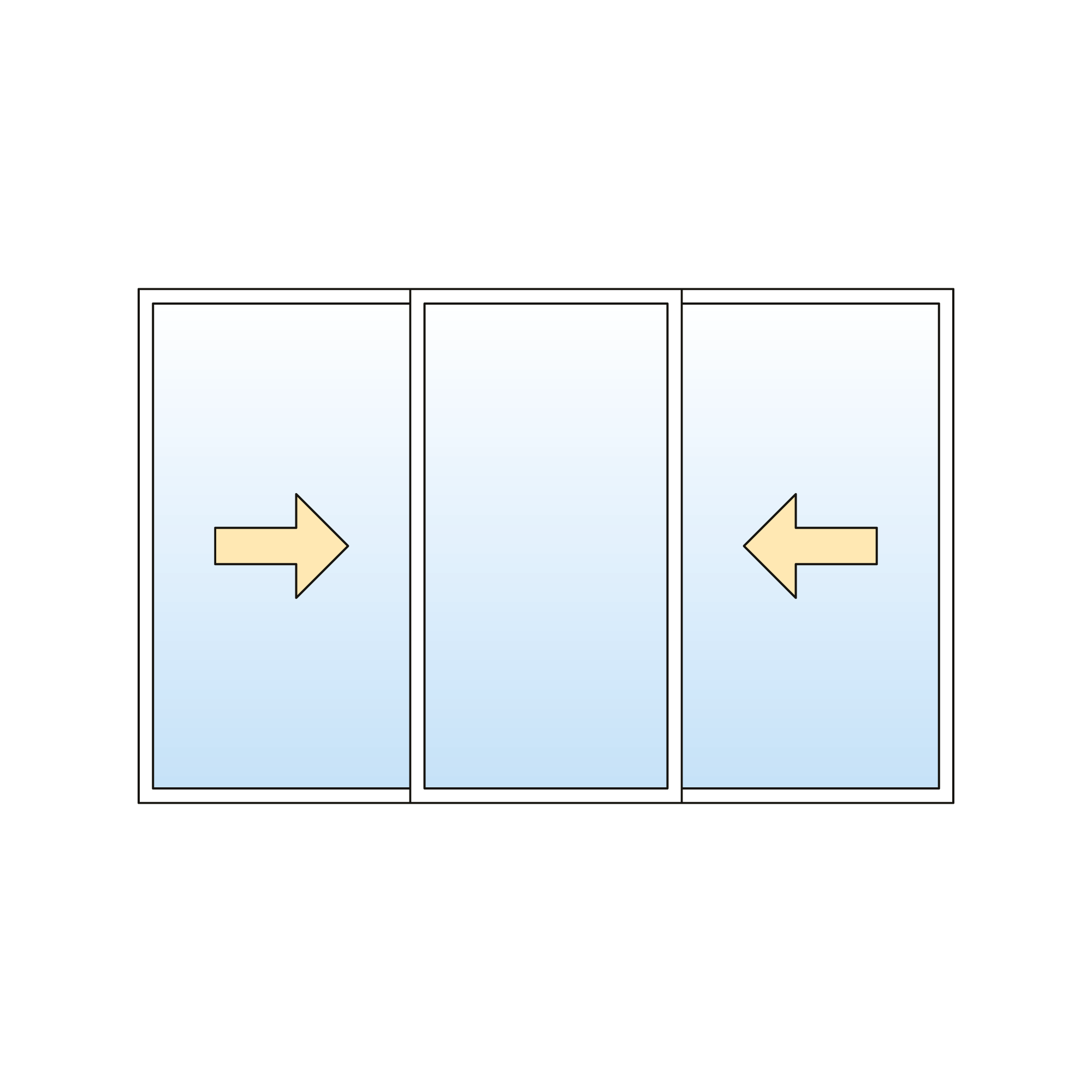 Fenêtre hybride - Coulissant simple - 3 sections gauche fixe - droit