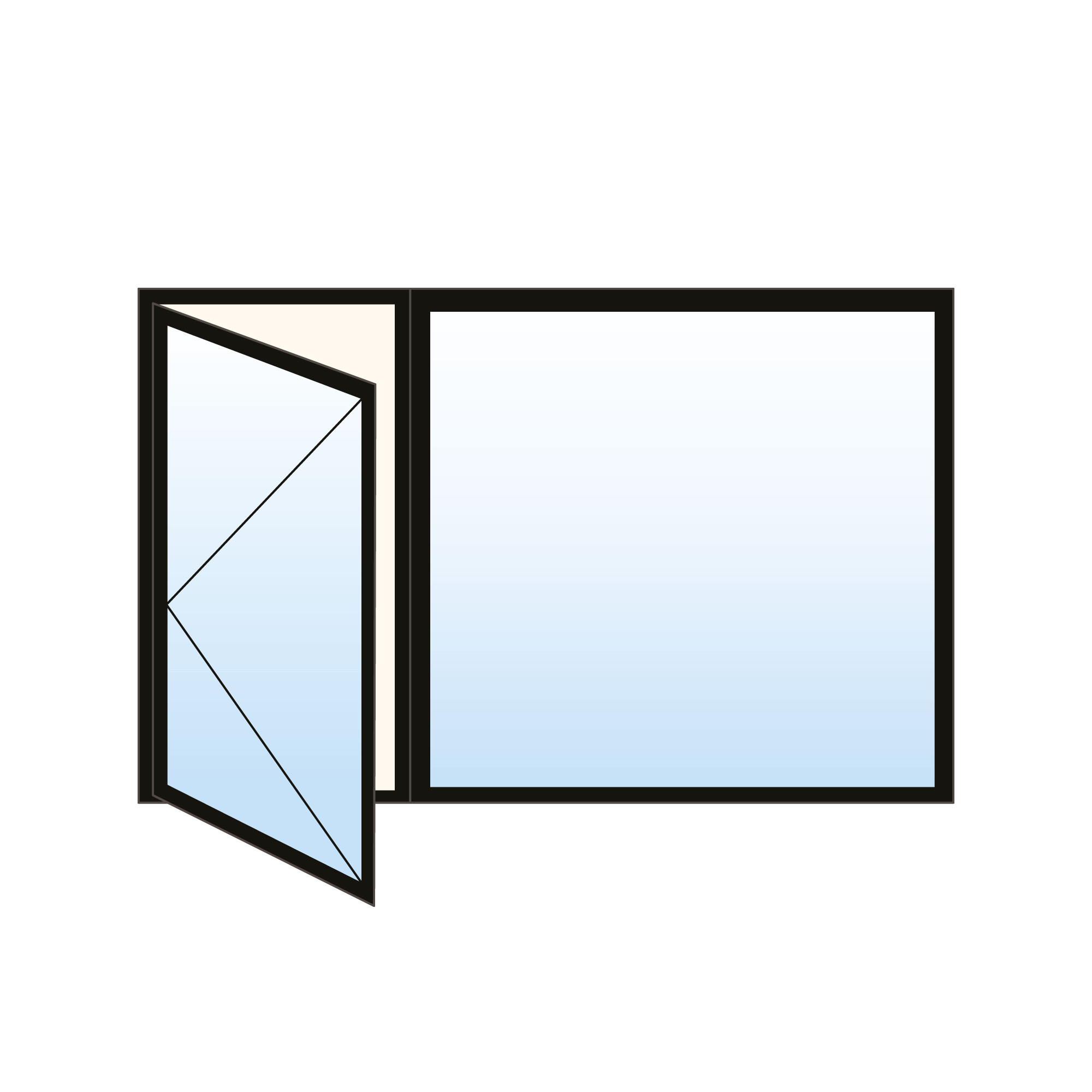 Fenêtre à battant en PVC - 2 sections inégales gauche fixe