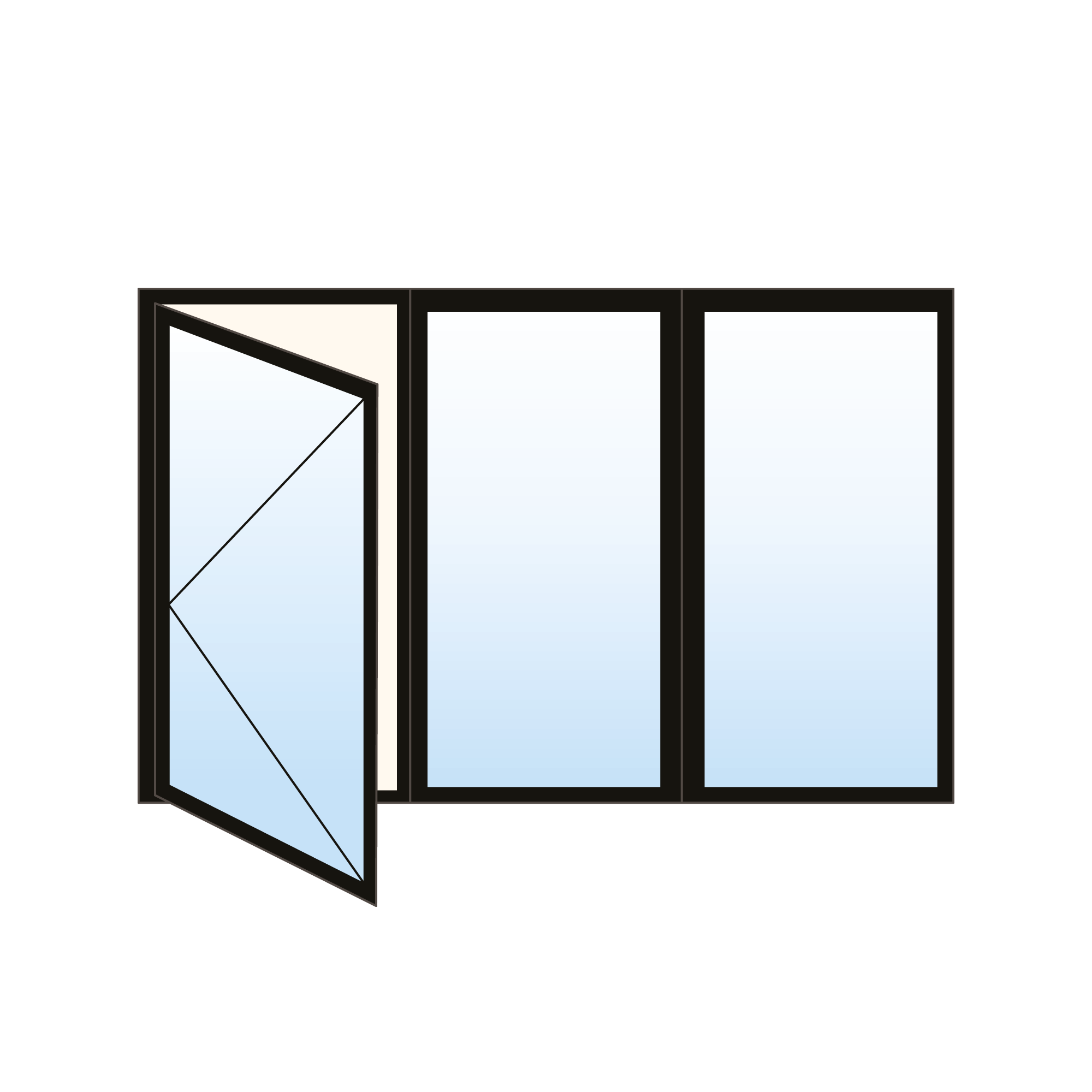 Fenêtre à battant en PVC - 3 sections gauche fixe fixe