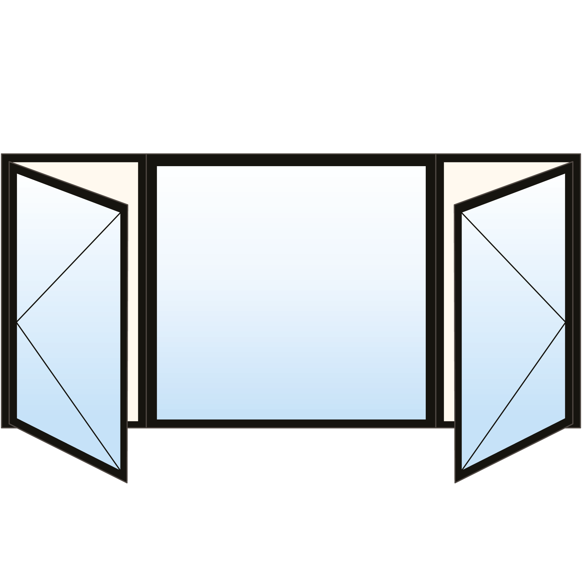 Fenêtre à battant en PVC - 3 sections inégales gauche fixe droit