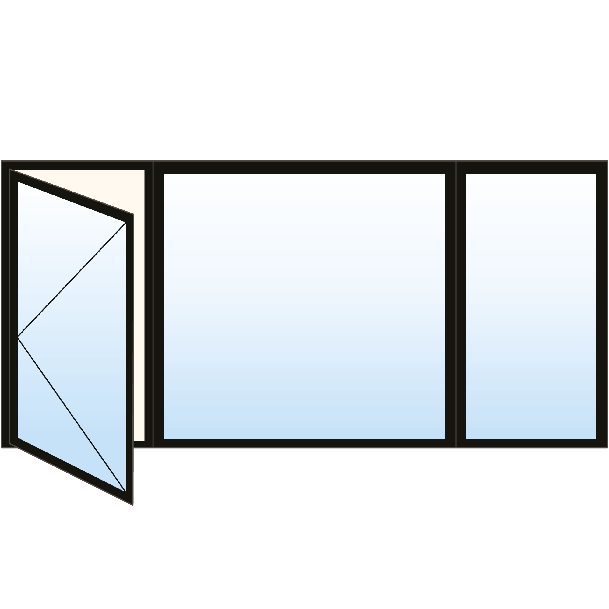 Fenêtre à battant en PVC - 3 sections inégales gauche fixe fixe